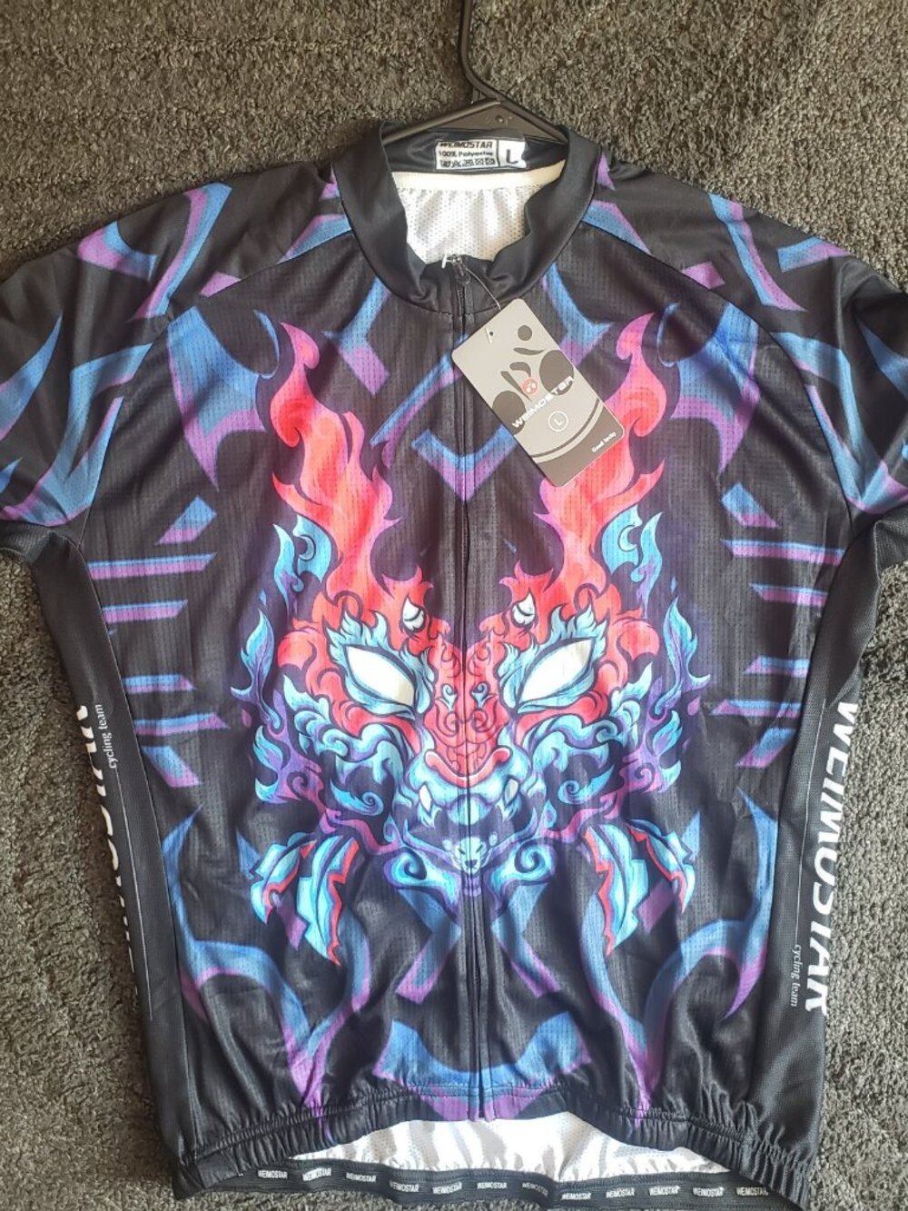 Weimostar Full Zip Cycling Jersey Size L Short Sleeve Dragon Graphic
